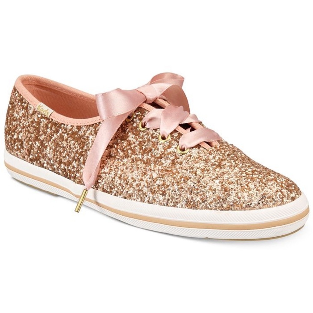 Kate Spade Gold Glitter Sneakers with Pink Satin Laces